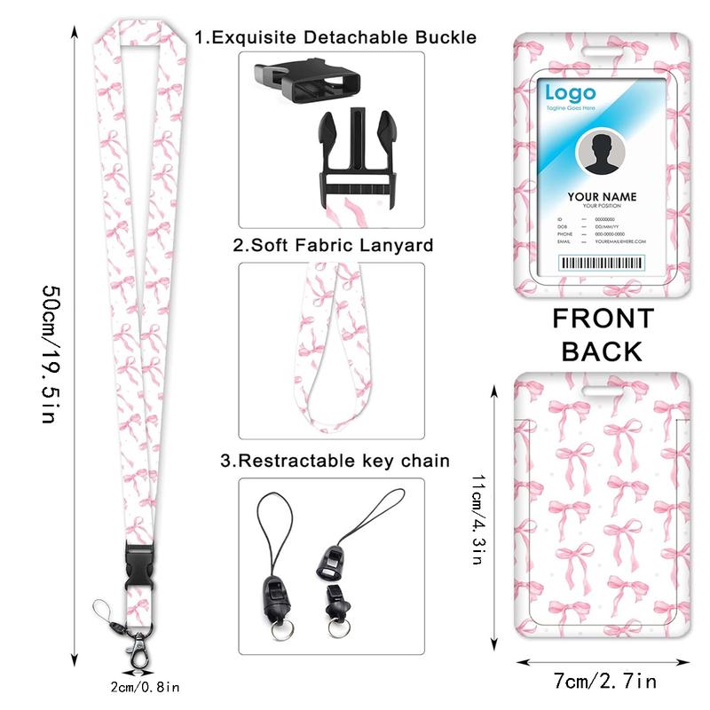 Bowknot Pattern Id Badge Holder Set, 1 Set Id Card Holder with Lanyard & Retractable Badge Reel, Personalized Lanyard, Identification Badges Supplies for Nurse Doctor, Office Gadgets Tools, Funny Gift, Badge Reels Retractable, Premium Decorative Badge