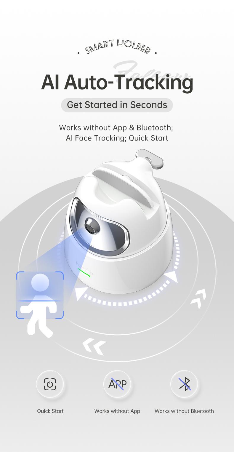 Hohem GO Auto Face Tracking Phone Holder, Auto Face Tracking Tripod for iPad &Tablet,360° and 30° Rotation 2-Axis AI Auto Tracking Tablet & Phone Holder with Gesture Control for Live Streaming Vlog Video Recording, Suitable for Android & iPhone 17 series