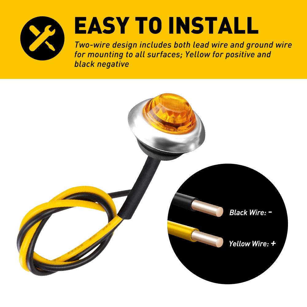 20X 3/4" Round Amber LED Side Marker Light With Stailness Base for Truck Trailer