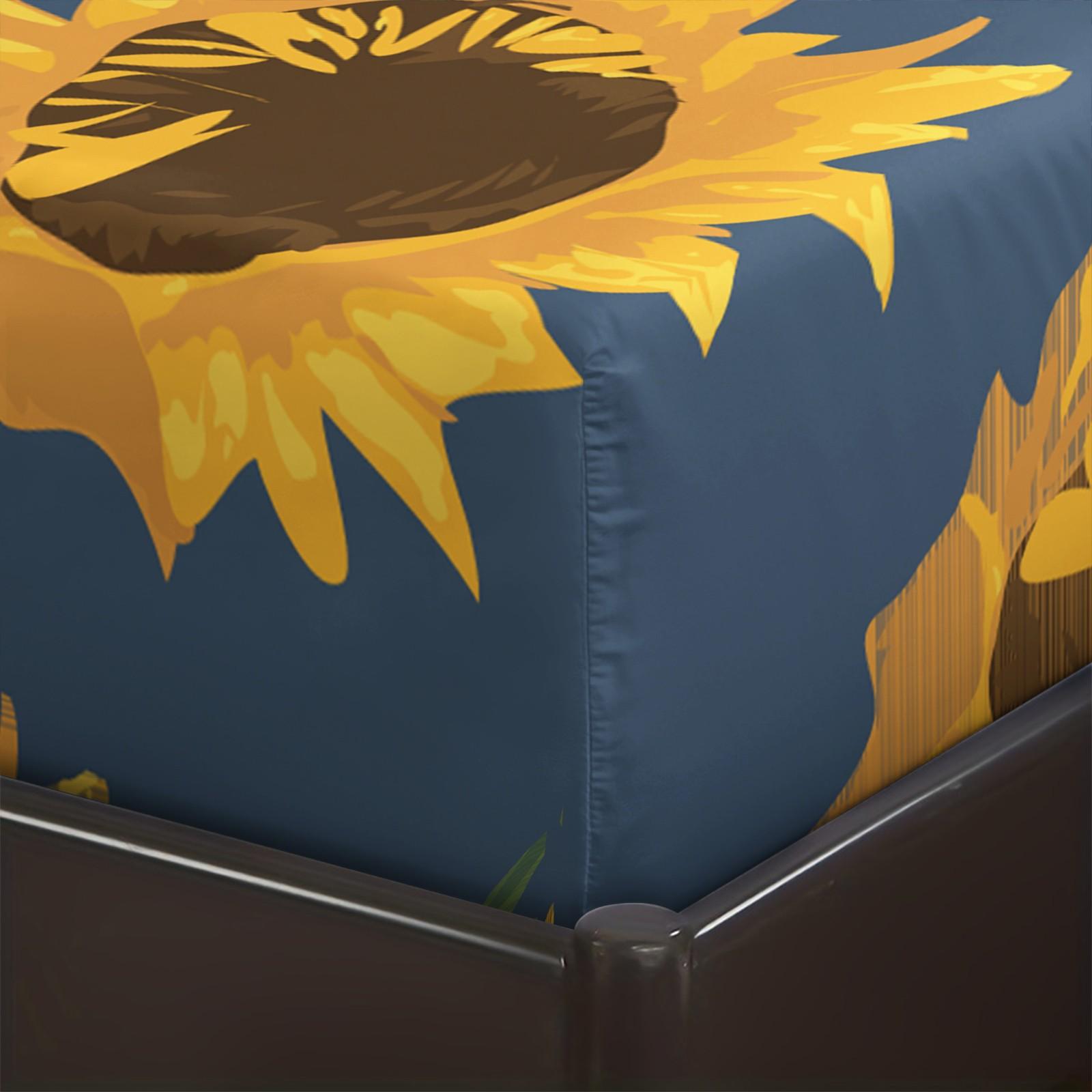 3 Piece Sunflower Pattern Fitted Sheet Set, Soft And Durable Bedding Set, Including 1 Piece Flat Sheet And 2 Pieces Pillowcases, Suitable For Children And Adults Daily Holiday Birthday Gifts Bedroom Decorations