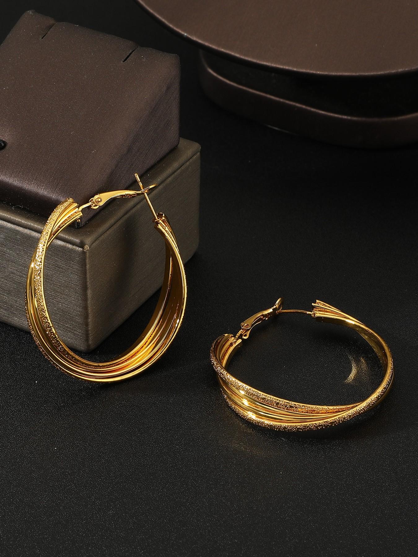 Luxury Twisted Multi-Layer Hoop Earrings for Women, European Style Glitter Ear Cuffs, Unique Design High-End Jewelry