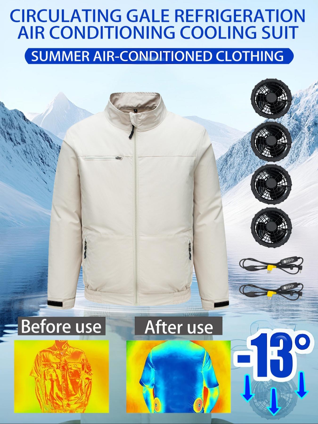 4 Fan Long Sleeve Work Air Conditioning Jacket, 4 Fans 2 Speed Lines, Unisex, Outdoor Fishing Camping Indoor Use, No Battery Included