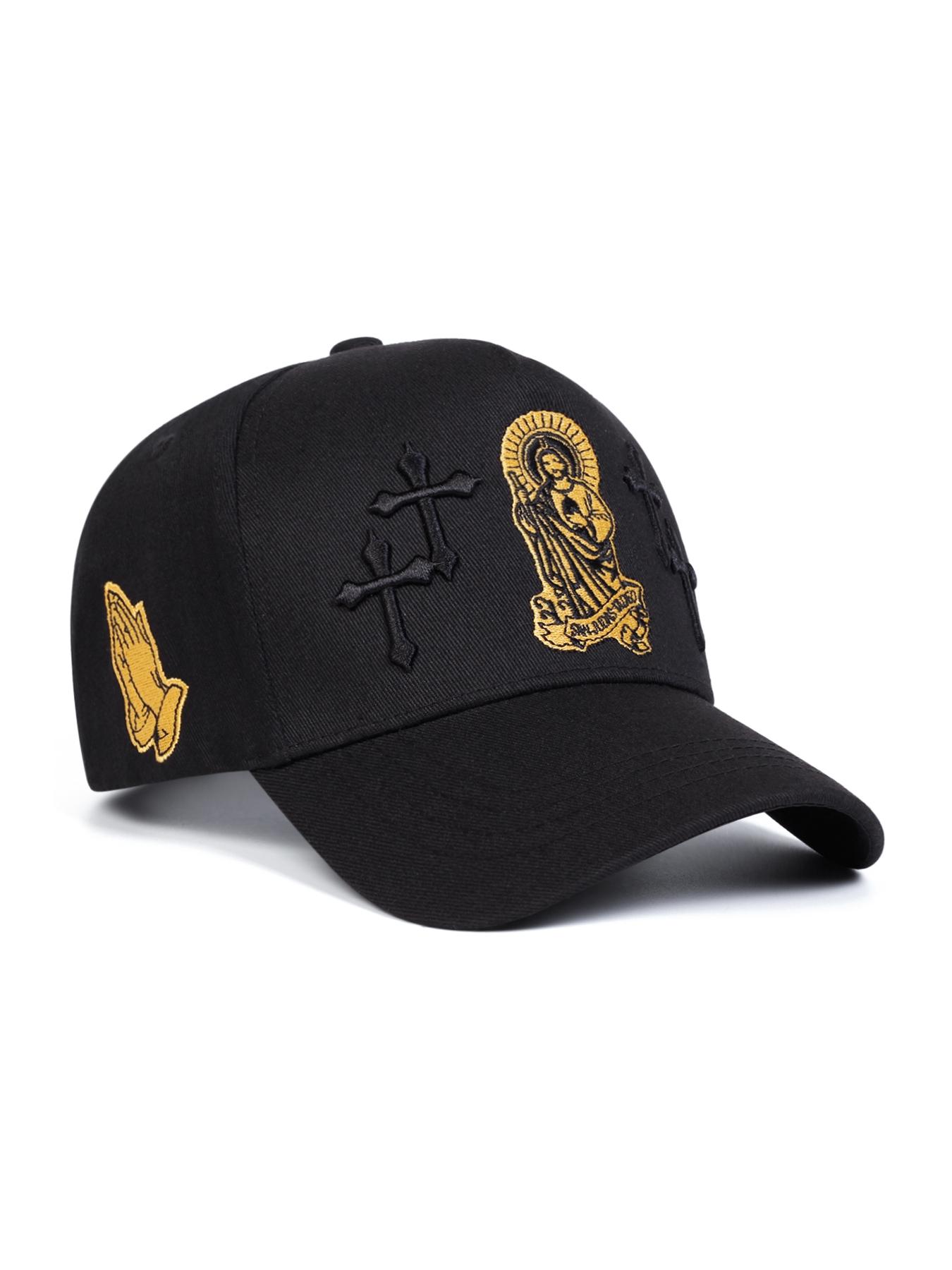 Unisex Jesus Cross Embroidered Baseball Cap, Adjustable Sun Protection Fashion Matching Hat for Outdoor Travel Beach Vacation, Casual Woven Fabric Design