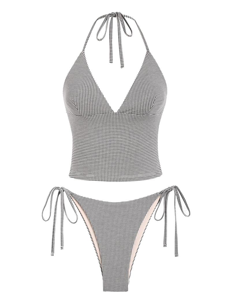 Women's Summer Beach Floral Leaves Halter Tied Tank Style Full Coverage Bikini Tankini Set Two Piece Bathing Suits Halter Bikini Sets