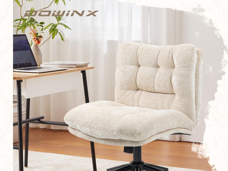 Dowinx Criss Cross Chair with Wheels, Dual-Layer Thickened Cushion Cross Legged Office Chair, Premium Fabric Morden Home Vanity Chair Wide Seat, Adjustable Swivel Computer Desk Chair