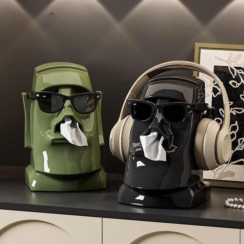 Creative Plaster Napkin Holder, Multi-Functional Living Room Entryway Easter Statue Bedroom Desktop Headset Stand, Unisex Solid Design