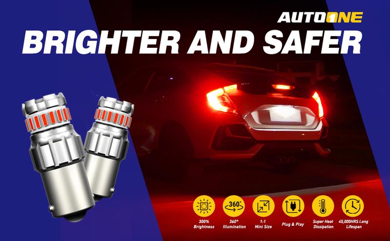 AUTOONE 1156 LED Brake Light Bulbs, 300% Brighter BA15S 7506 1003 1141 P21W Brilliant Red LED Replacement Bulb for Tail Light, Pack of 2
