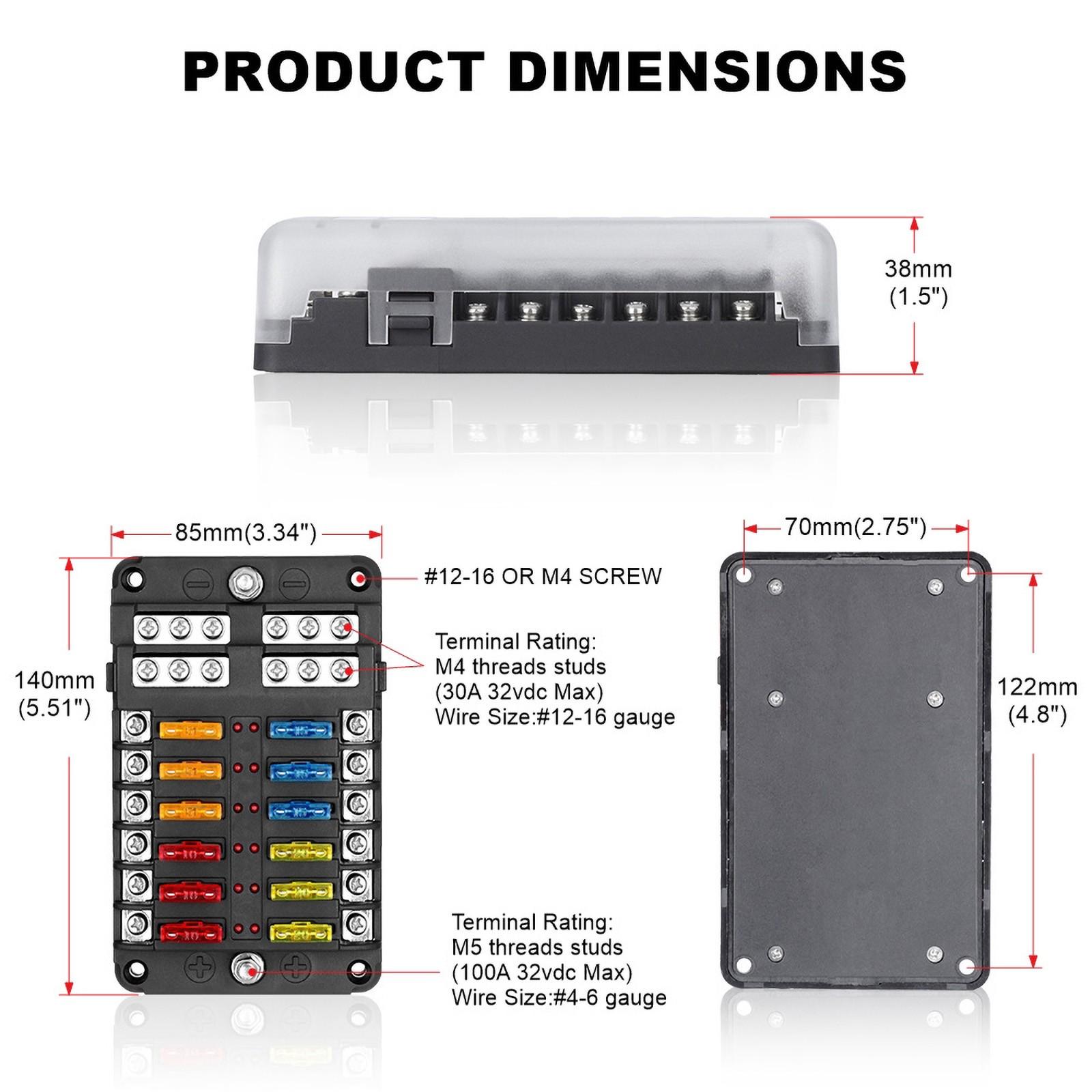 6 Way 12 Way Car LED Blade Fuse Box Seat 12V 24v Automotive Distribution Relay, Durable Vehicle Electrical Accessory, Universal Fit