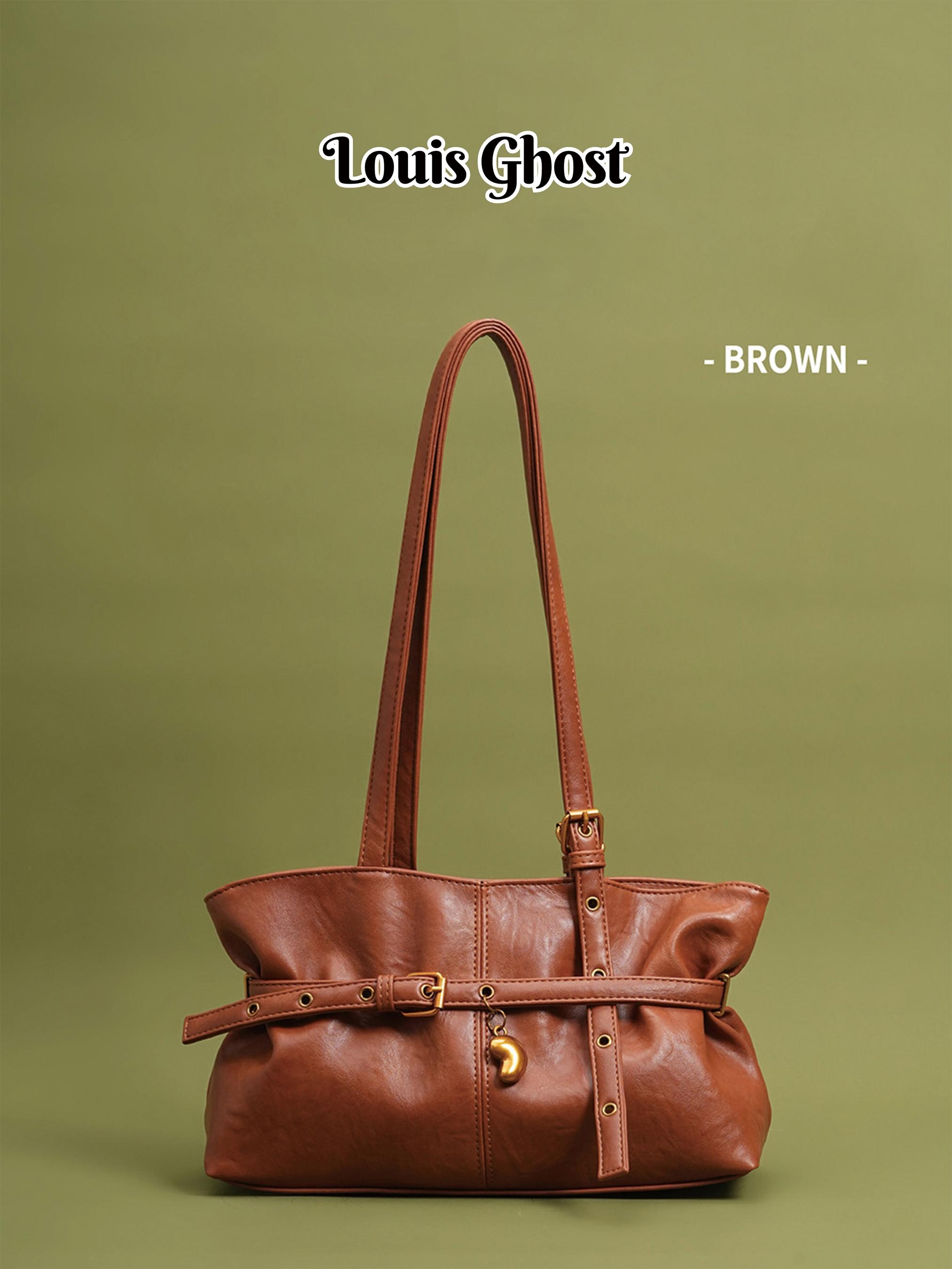 Vintage Faux Leather Crescent Bag -Retro Women's Shoulder Bag | Retro Tote Bag with Belt and Heart Charm Details | Trendy Faux Leather Handbag, Ideal for Commuting, Daily Outfits and Travel