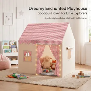 Game Tent, Grid Indoor Play Tent with Roller Shades, Spacious Interior, Safe Breathable Fabric, Comfortable Private Space