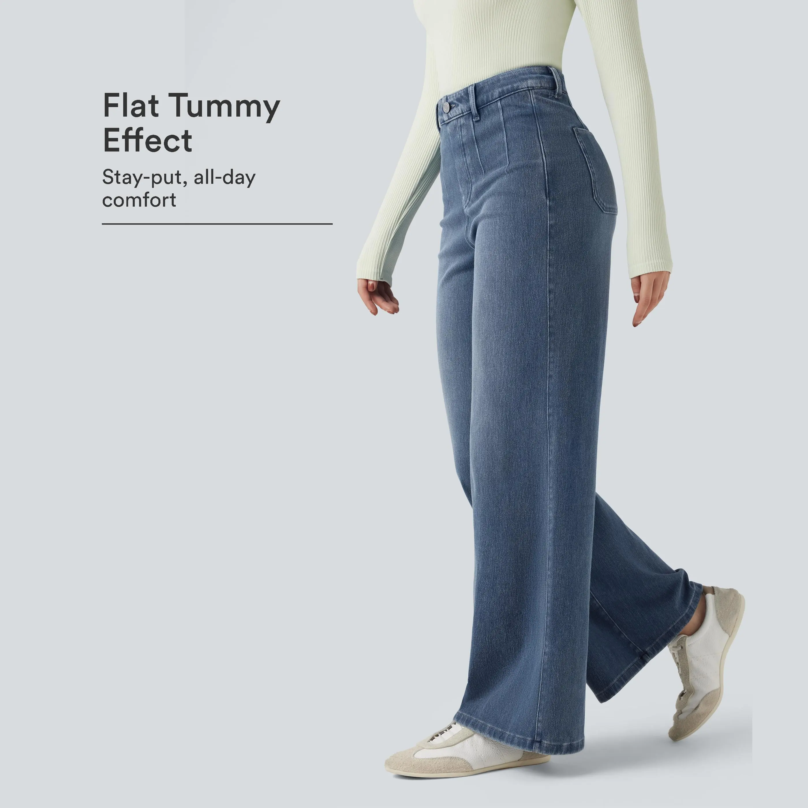 Halara Flex™ High Waisted Tummy Control Wide Leg Casual Jeans with Pockets