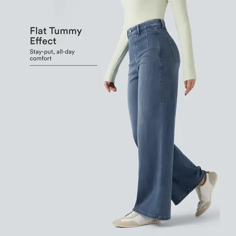 Halara Flex™ High Waisted Tummy Control Wide Leg Casual Jeans with Pockets