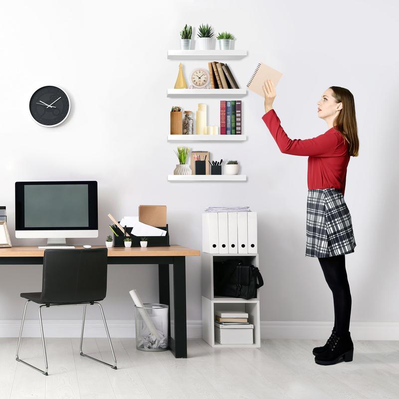 Modern Wall Shelves 4 Sets Floating Shelves with Invisible Brackets Display Shelves for Bedroom Bathroom Kitchen Living Room Decor Wooden Bookshelf Storage 5.7D x 15.72W x 1.22H