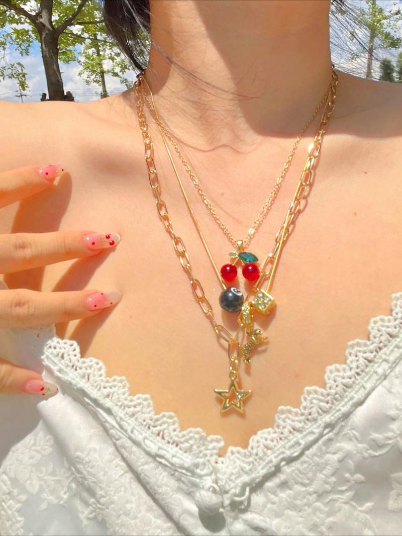 Women's Retro Star Cherry Pendant Necklace Set, Trendy Multi-Layered Design for Daily Wear & Parties, Perfect Gift for Her, Layered Necklaces