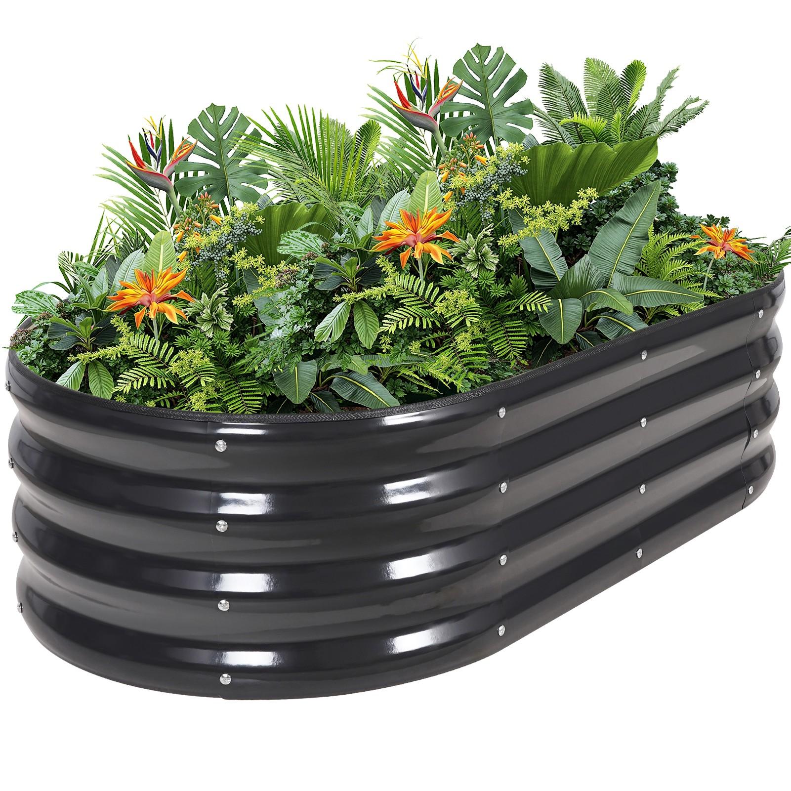1pc Oval Metal Raised Garden Bed 4x2x1ft Steel Planter Box Kit for Vegetables Flowers Herbs Easy Tool Free Assembly Rust Resistant Deep Root Design