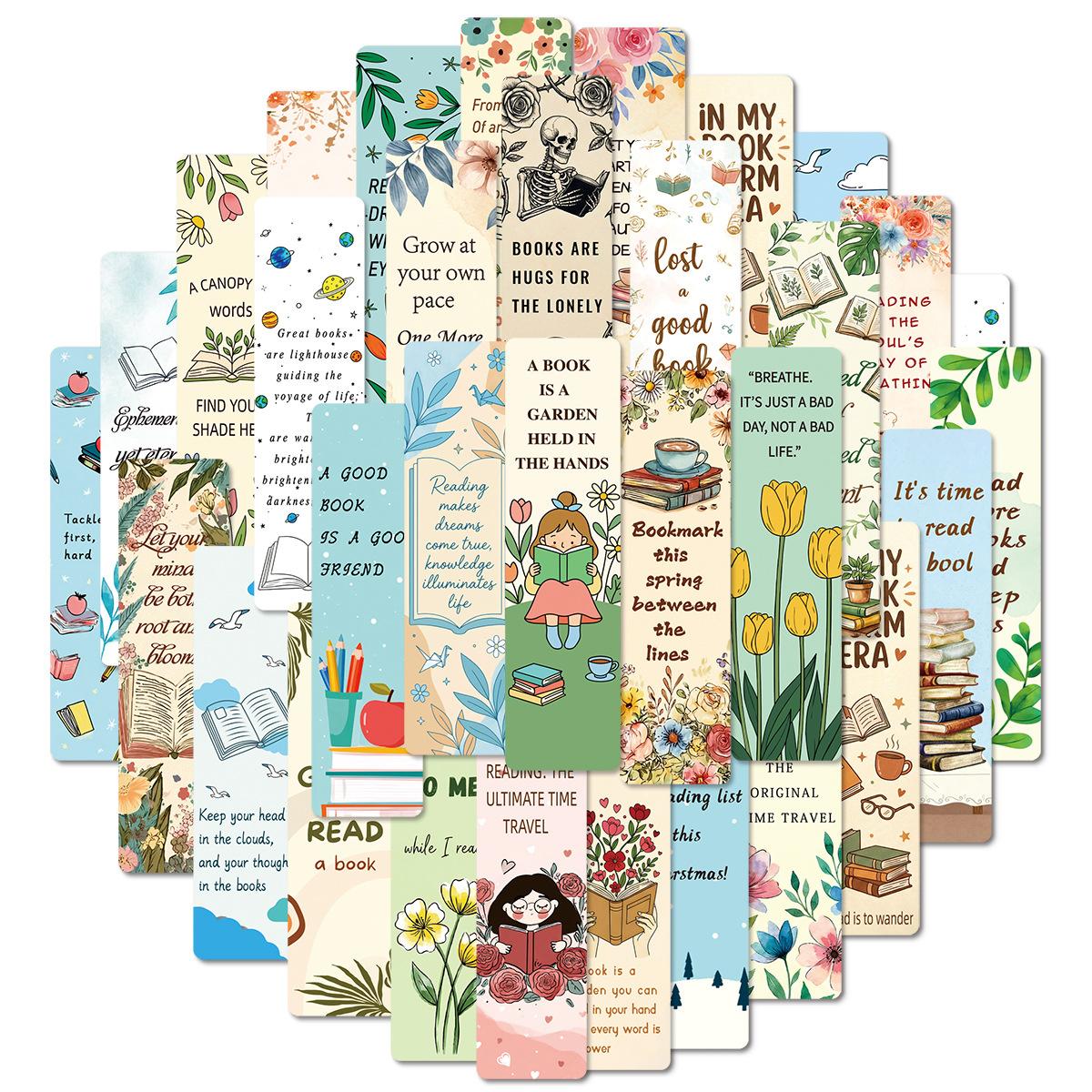 30pcs Reading-themed Office Bookmarks, Notebook Bookmarks, Non-repeating, Simple, Artistic, Creative Office Bookmarks, Notebook Bookmarks, Small Cards, Book Decoration Cards, Reading Annotation Cards