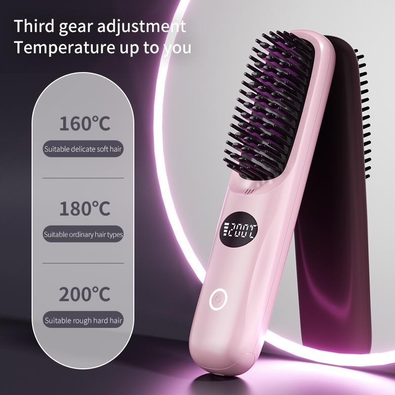 Cordless Hair Straightener Brush Set - 3 Temp Settings | 2000mAh*2  Batteries | Negative Ion Technology | USB Rechargeable | Fast & Auto Shut-Off | Travel-Friendly Gift