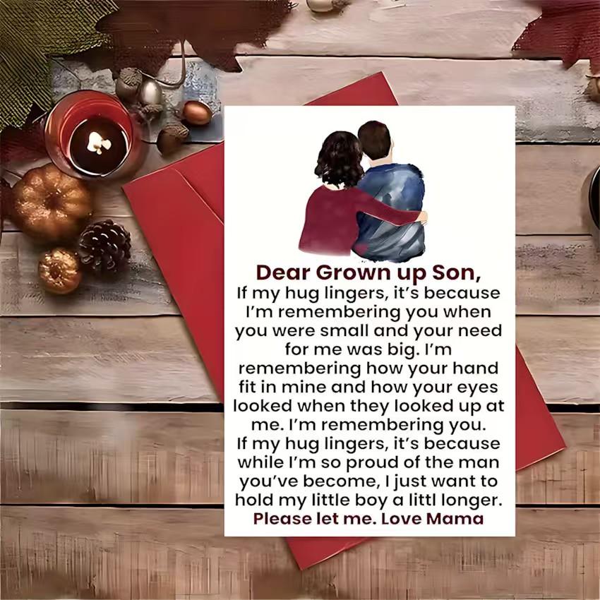 1/3/7pcs  Heartfelt Mother to Grown Up Son Greeting Card, Emotional Love Letter Card with Parent-Child Illustration, Perfect Gift for Son's Birthday, Graduation, Christmas, Mother's Day, Blank Inside for Personal Note