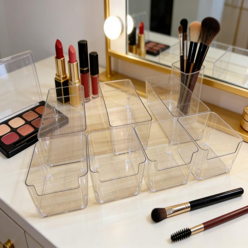 7-piece LUKISU Transparent Stackable Storage Box Set, Makeup Box Organizer with Drawers, Plastic Sliding Trays, No Assembly Required, Space-Saving, Suitable for Organizing Bathrooms, Kitchens, Bedrooms