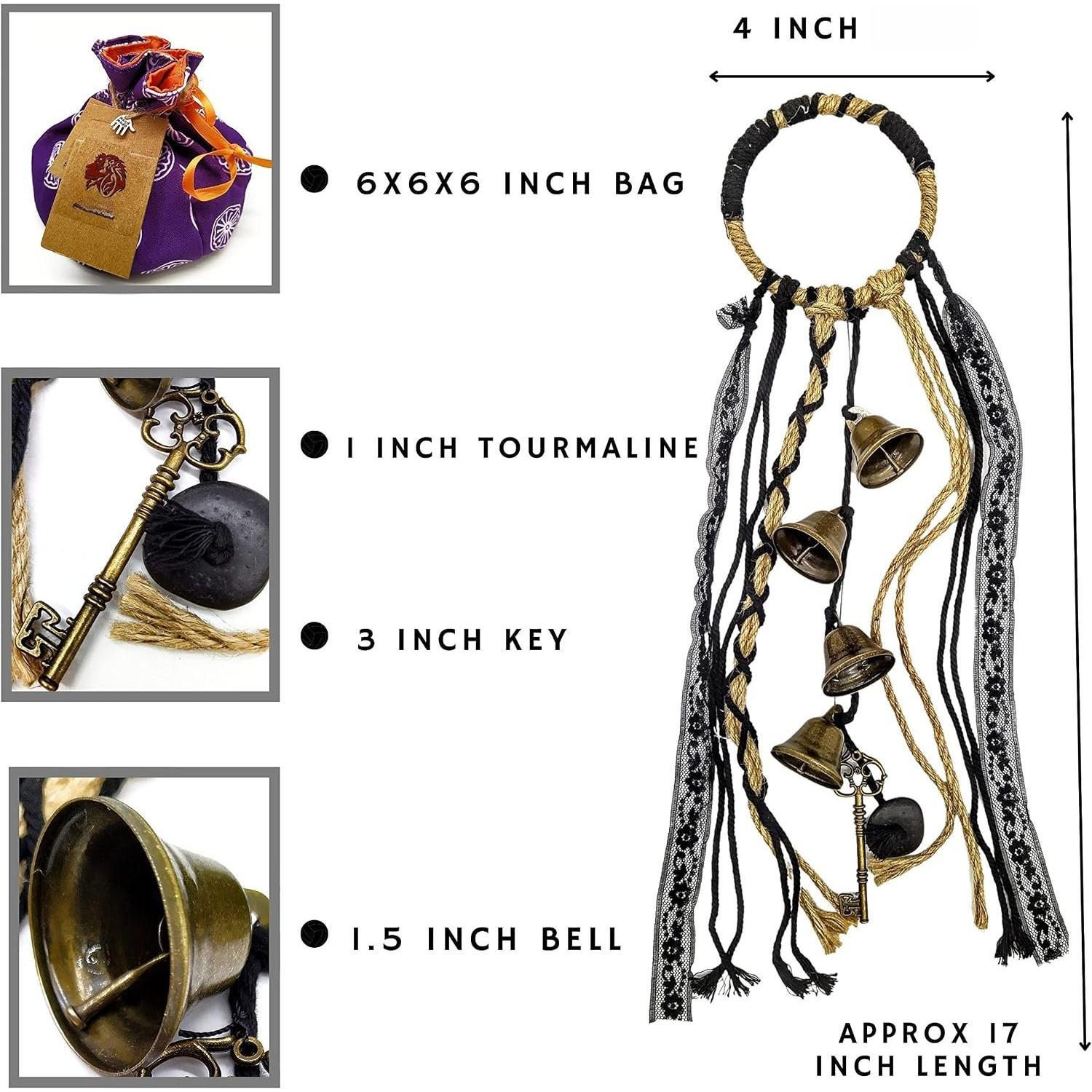 Bells for Magic  Protection - Hmade Witchy Décor for Door Knob to Attract Positive Energy  Banish Negativity - Witchy Gifts for Women -  Aesthetic with Iron Key  Tourmaline