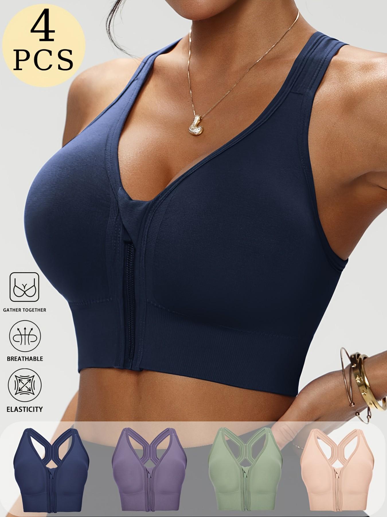 Women's Sports Bra, Front Zip Design, Detachable Pads, X-Back Strapless, Breathable, Medium Support, Slim Fit, Casual Style