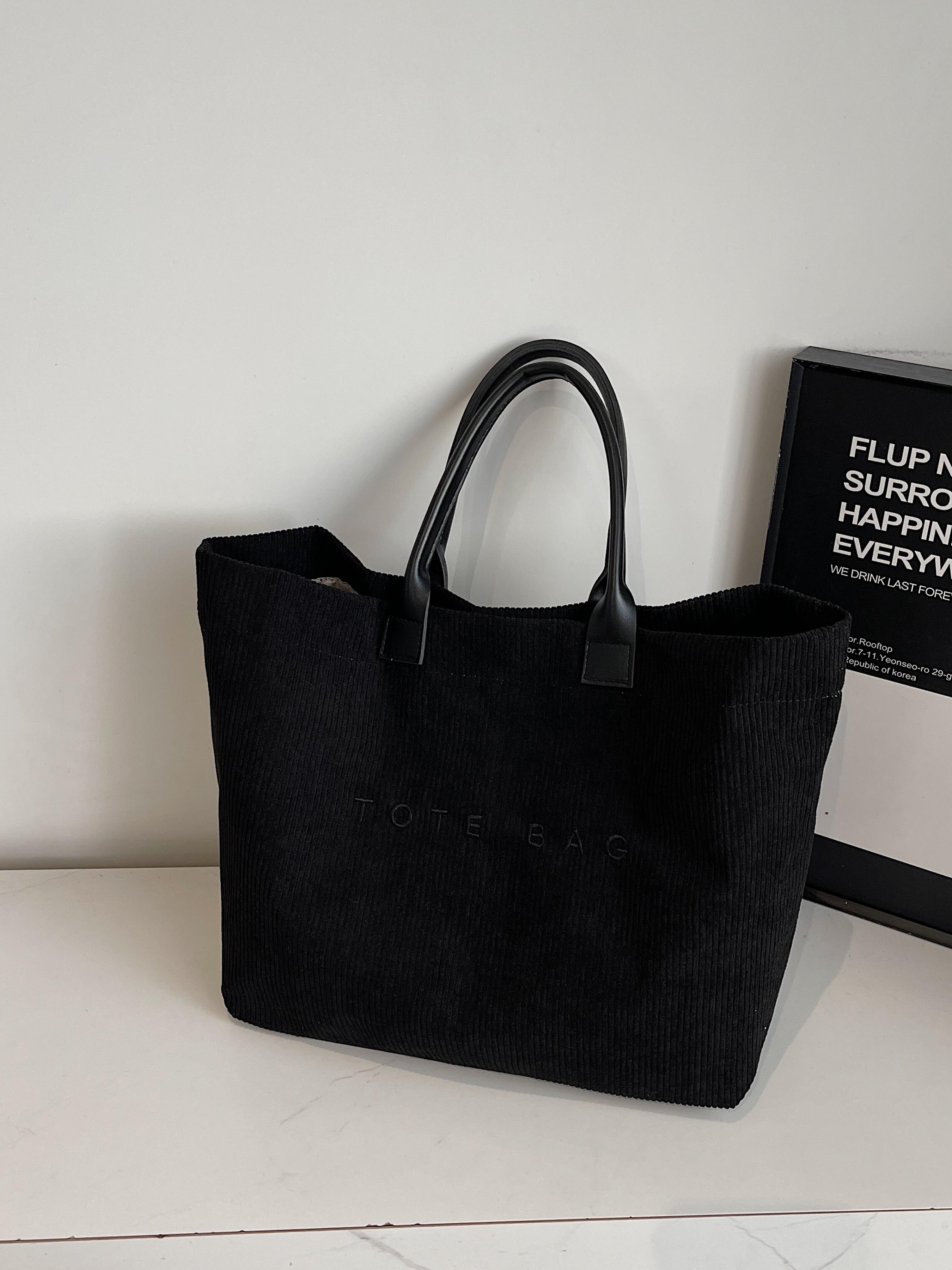 Large Capacity Corduroy Letter Design Handbag, Casual Fashion Shoulder Bag, Work & Daily Use, Everyday Bag, Stylish Tote Bag for Fall & Winter