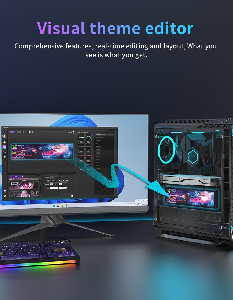 Ajazz Akp02 Desktop Secondary Screen, 9.2 Inch DIY Universal Monitor, Supports Dynamic Background, 178° Full View Angle, One-Click Operation