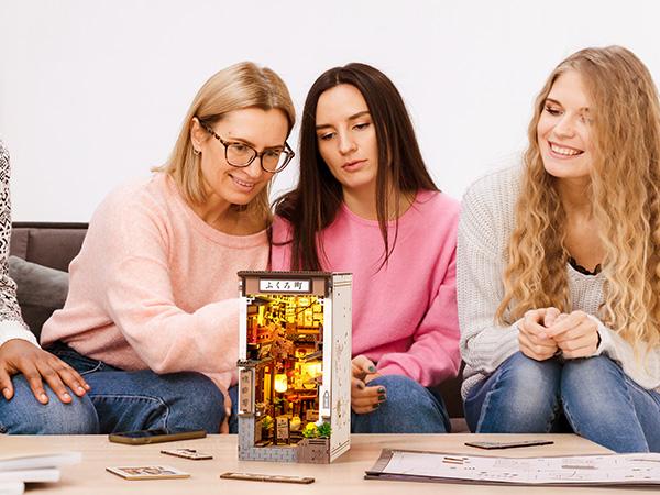Rolife Book Nook Kit DIY Miniature House Kit for Adults 3D Wooden Puzzle Bookends Bookshelf Diorama Insert Dollhouse Creative Decorative Unique Gifts for Teens and Beginners (Sakura Wine Alley)