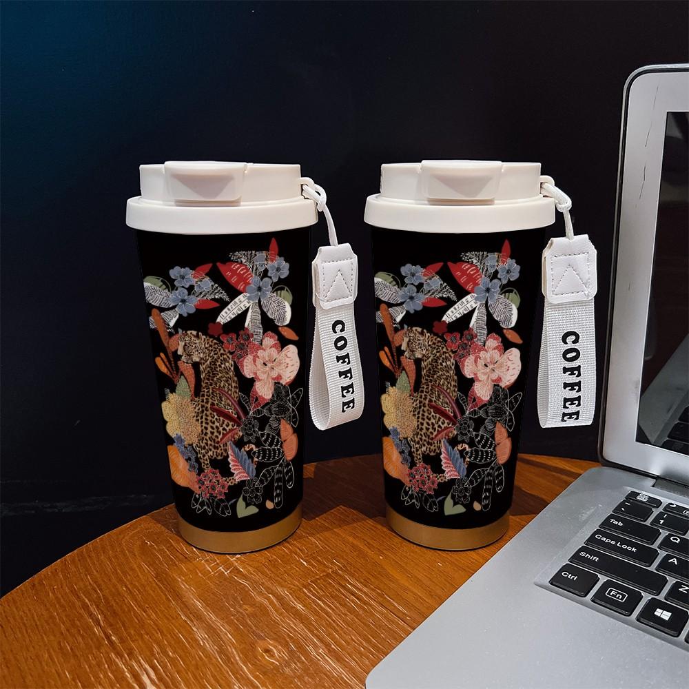 Abstract Leopard Coffee Cup, Portable Insulated Tumbler, Keeps Drinks Hot/cold, Boho Style, Ideal for Office, Travel, Sports, Golf