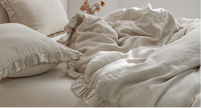 Simple&Opulence 100% Linen Duvet Cover Set, Natural French Flax Ruffle Duvet Cover, Breathable Comfy Linen Bedding Comforter Cover with Pillowcase