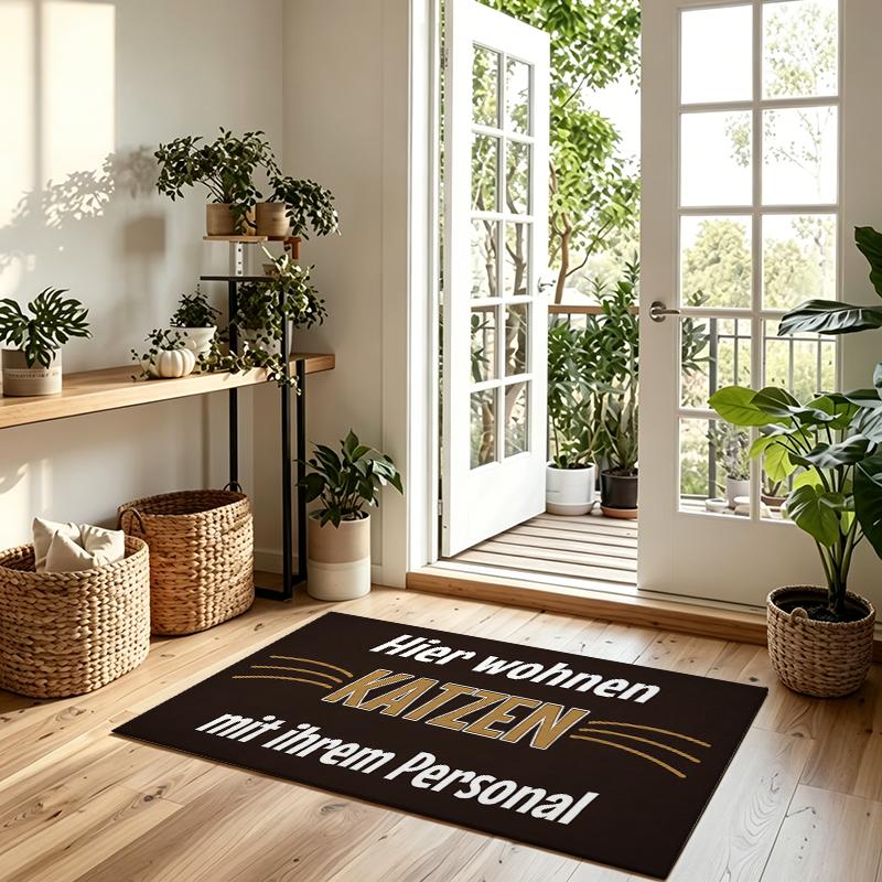 Velvet washable and soft, Whiskered 'KATZEN' text, humorous, playful, Suitable for living rooms, bedrooms, and dining rooms for furniture decoration aesthetics, welcome door mat, anti-slip rubber backing