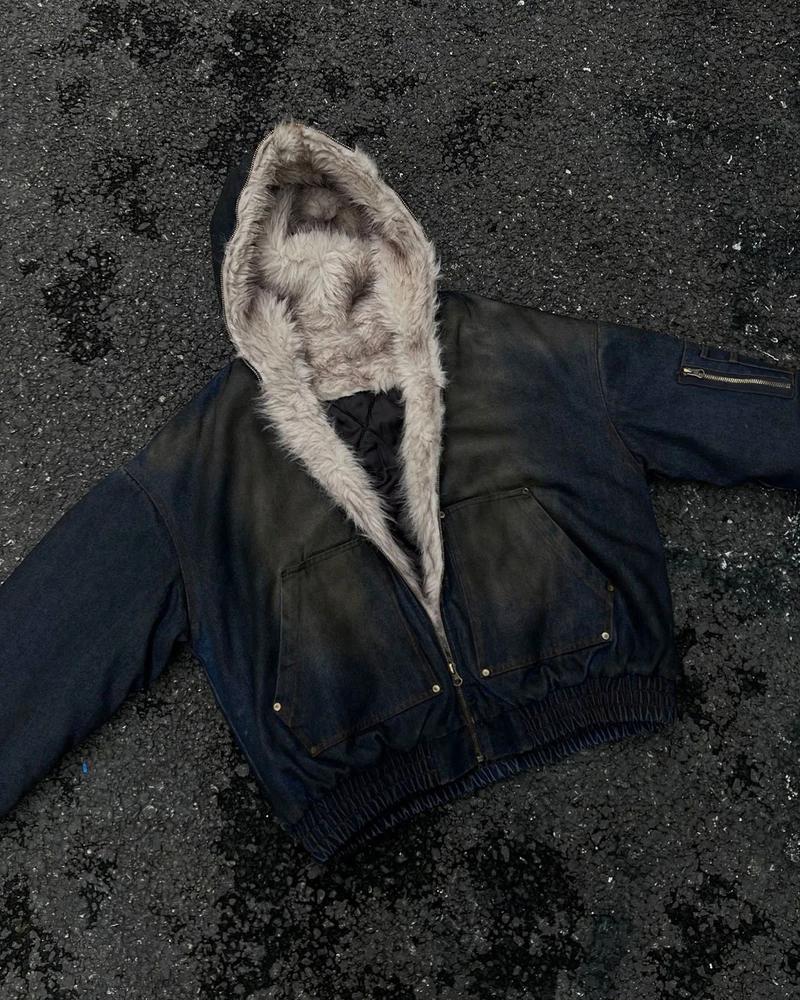 Men's Fashion Boxy Short Flight Jacket with Hood, Zipper Design, Colorblocked, Anti-Pilling Casual Winter Coat by INFLATION Men's Fashion Boxy Short Flight Jacket with Hood, Zipper Design, Colorblocked, Anti-Pilling Casual Winter Coat by INFLATION