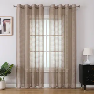 2pcs Light French Square Lace Curtains, Linen Texture, Vintage Checkered, Soft Light Filter, Easy Care, Modern Home Decor
