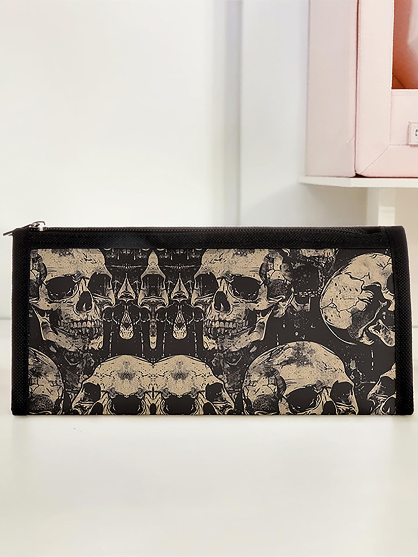 Skull Pattern Triangle Pencil Case, Portable Multi-Functional Stationery Storage Bag, Zipper Design, Unisex, All Seasons, Art Supplies
