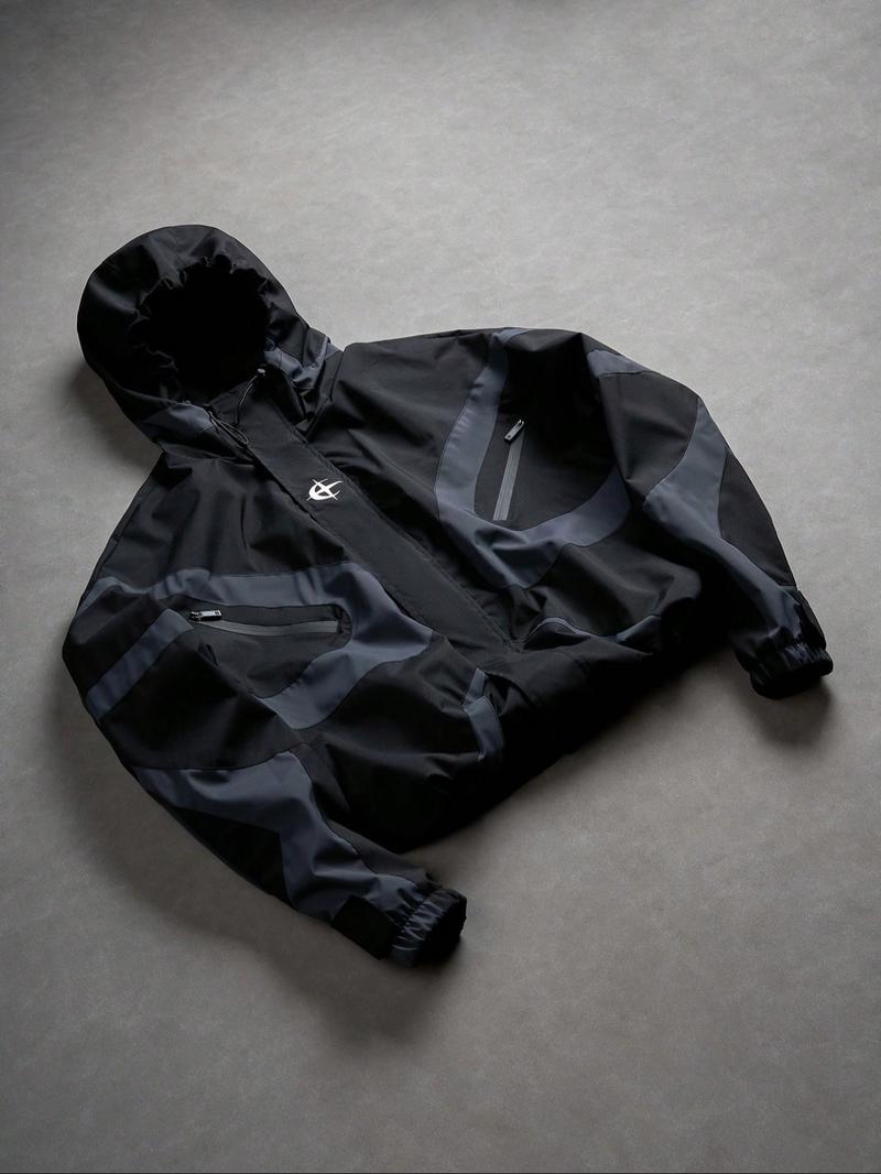 Men's Baseball Jacket High Street Patchwork Print Windproof Coat, Fashion College Style Long Sleeve Outerwear for All Seasons