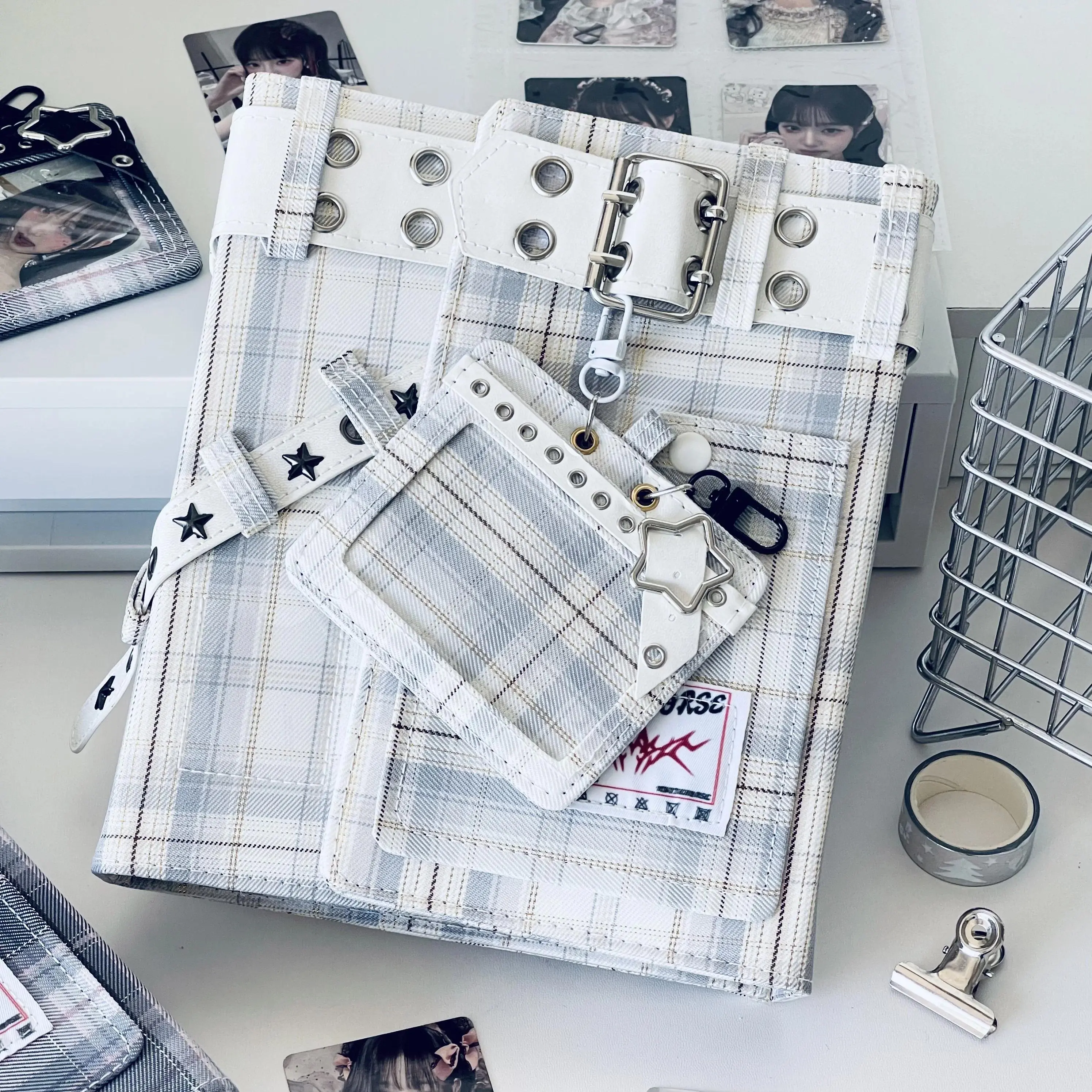 Checkered Denim Fabric A5 Photo Card Album Vintage Sweet & Cool Style Binder Idol Photocard Collect K-Pop Polaroid Storage