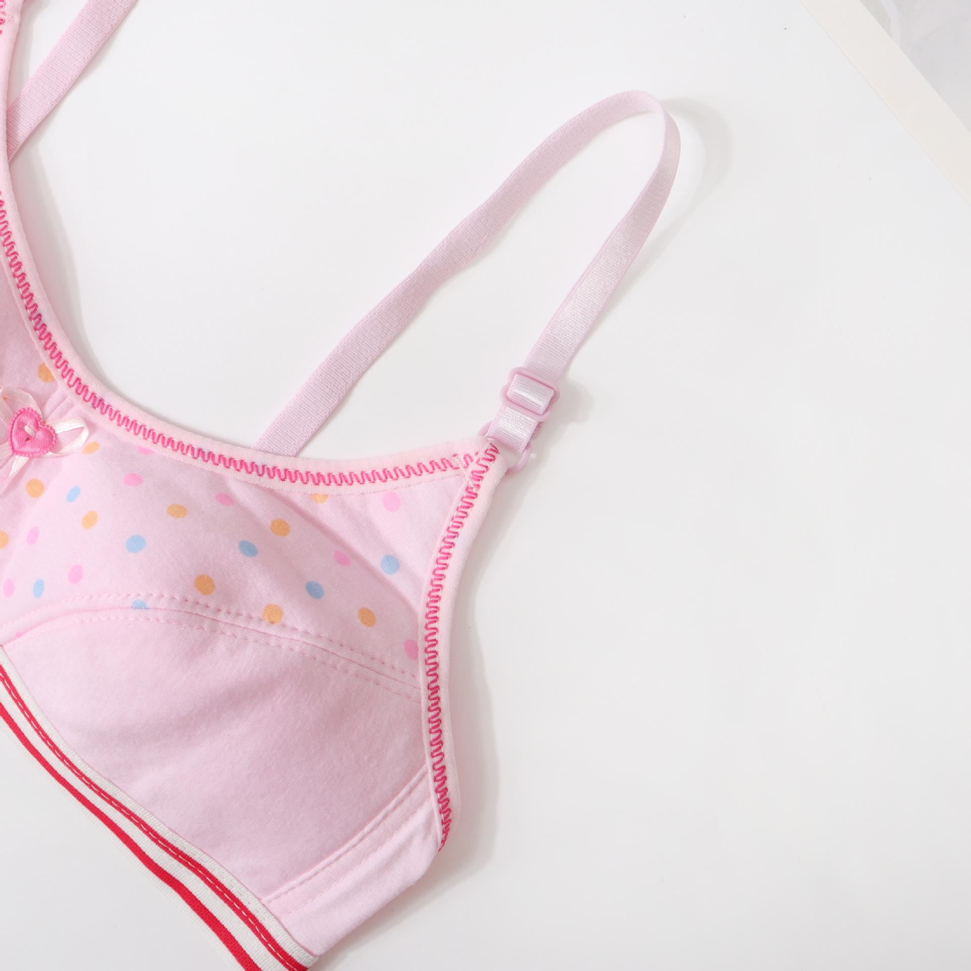 Youth Training Bras 4-Pack - Polyester Blend, Spaghetti Strap, Slight Stretch Fabric, Heart Pattern with Bow Detail, Non-Removable Padding, Regular Fit, Knit - for Ages 12 and Under