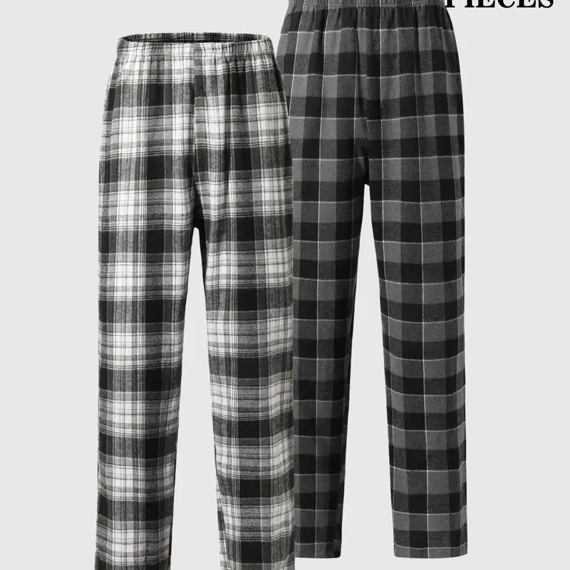 Men's Plaid Pajama Set, Elastic Waist Design, Soft Breathable Home Pants, Comfortable Sleepwear for All Seasons, Pajama Outfit, Pjs