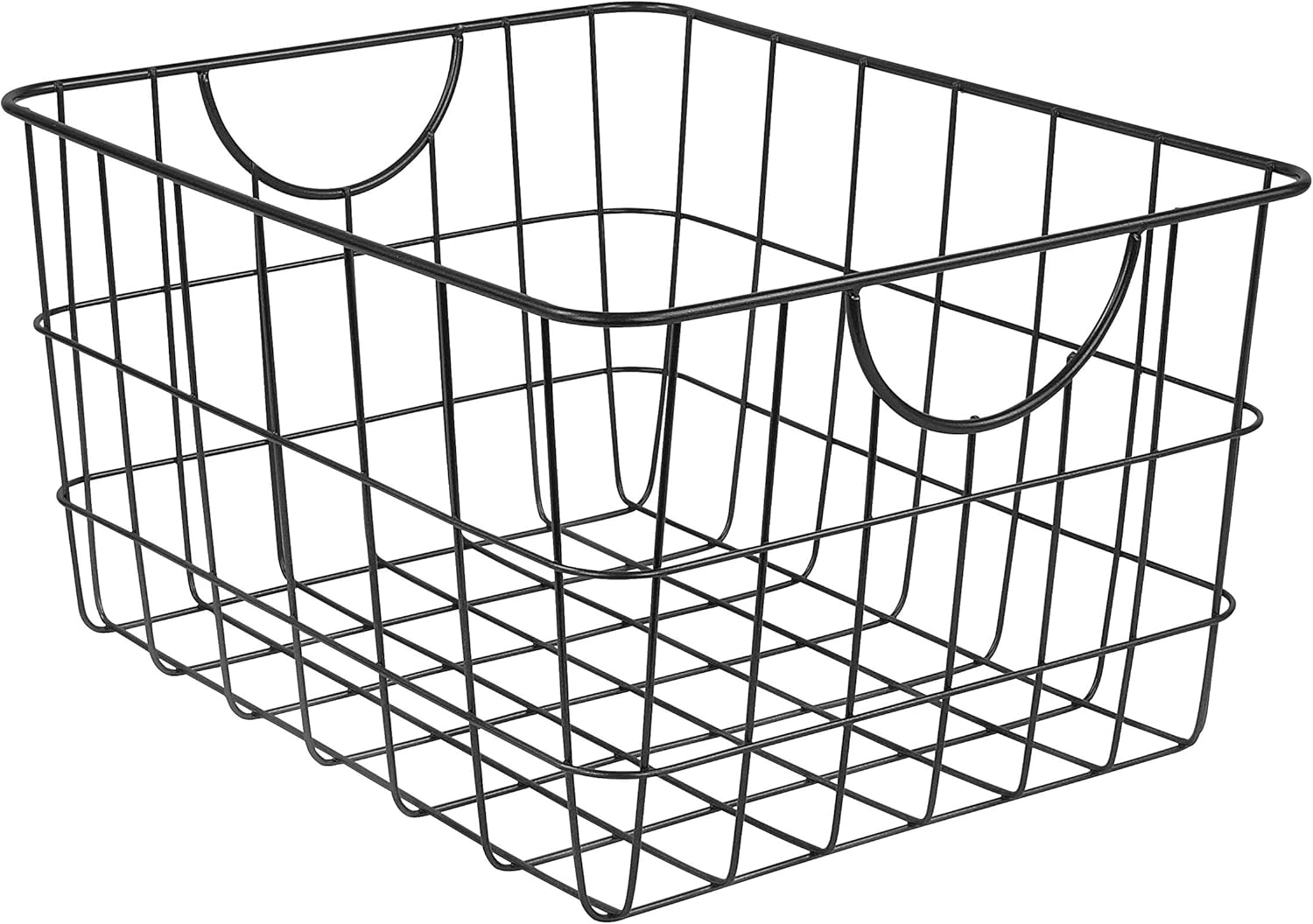 Large Wire Basket with Handle Black Metal Utility Storage Bin for Organizing Kitchen Pantry Cabinets Closet and Garage Shelves, Steel Metal Basket Storage Organizer Bin with Handle