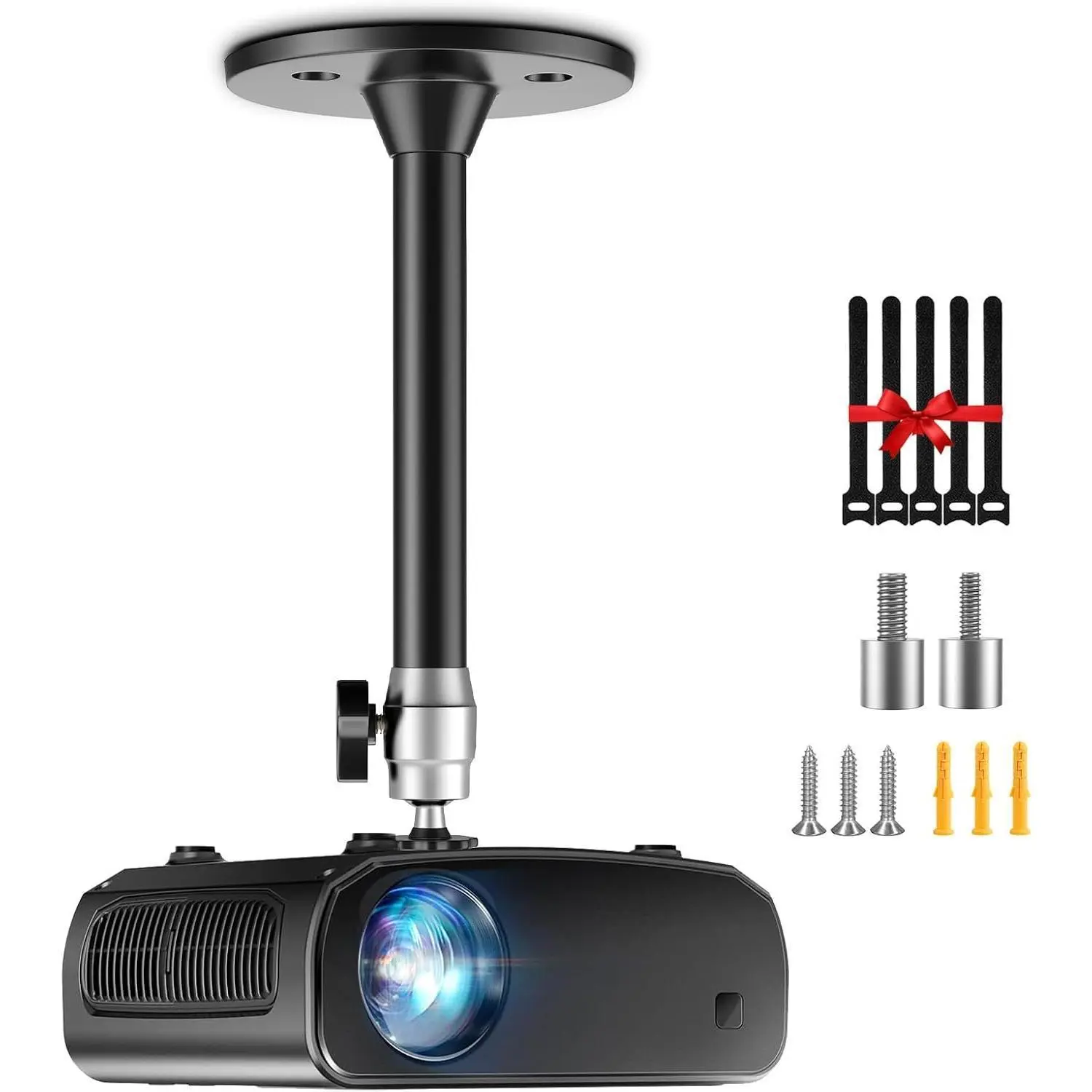 Universal Projectors/Cams Ceiling/Wall Bracket Accessory - Adjustable Tilt, 360° Swivel, Black, 2 Screw Adapters, 3 Sizes Mount Head, 3 Mounting Screws, Cable Ties, Filters, 0.153in Specs, 1 Manual, Accessories
