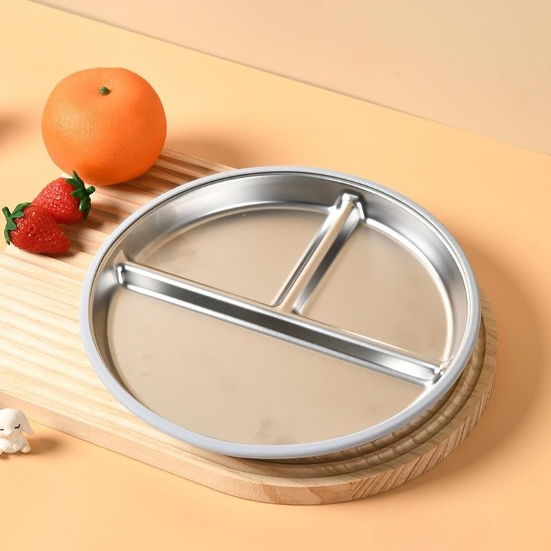 Stainless Steel Plate Children's Supplementary Food Tableware Silicone Suction Cup Anti-drop Insulation Food Grade Grid Plate