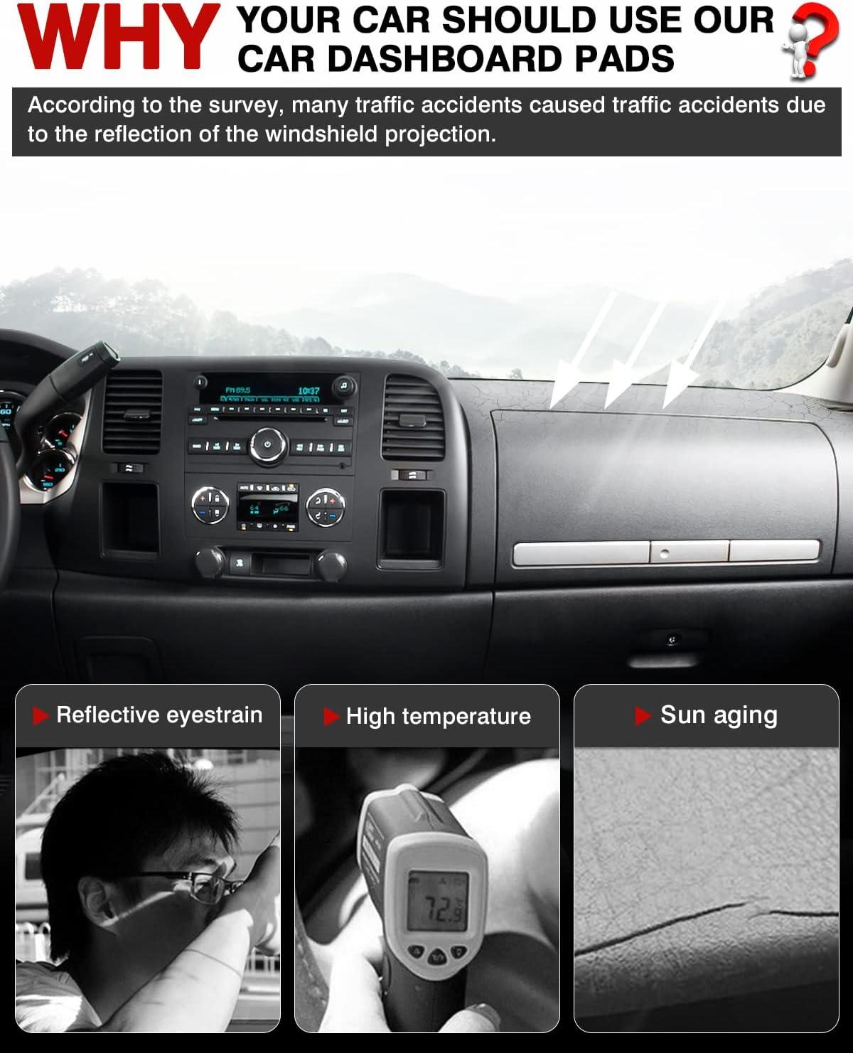 KUST Dashboard Cover Mat for 2014-2018 Chevy Chevrolet Silverado/GMC Sierra 1500, 2015-2019 Silverado/GMC Sierra 2500HD 3500HD Accessories Dash Cover Flannel Sunshade Glare UV Rays Protector