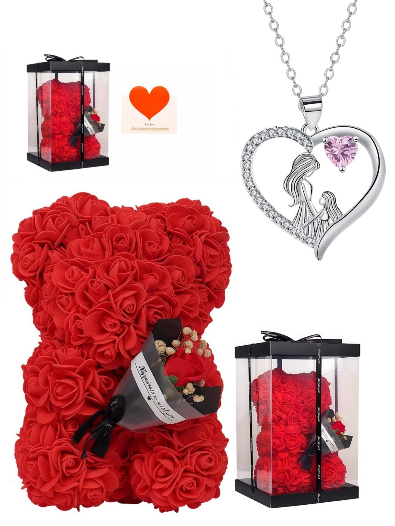 Pink Heart Shadow Exquisite heart-shaped fashion luxury gem necklace for mother and daughter.Paired with a preserved rose & teddy bear gift box.Perfect mysterious gift for festivals, birthdays, Valentine's Day, Mother's Day and Christmas.
