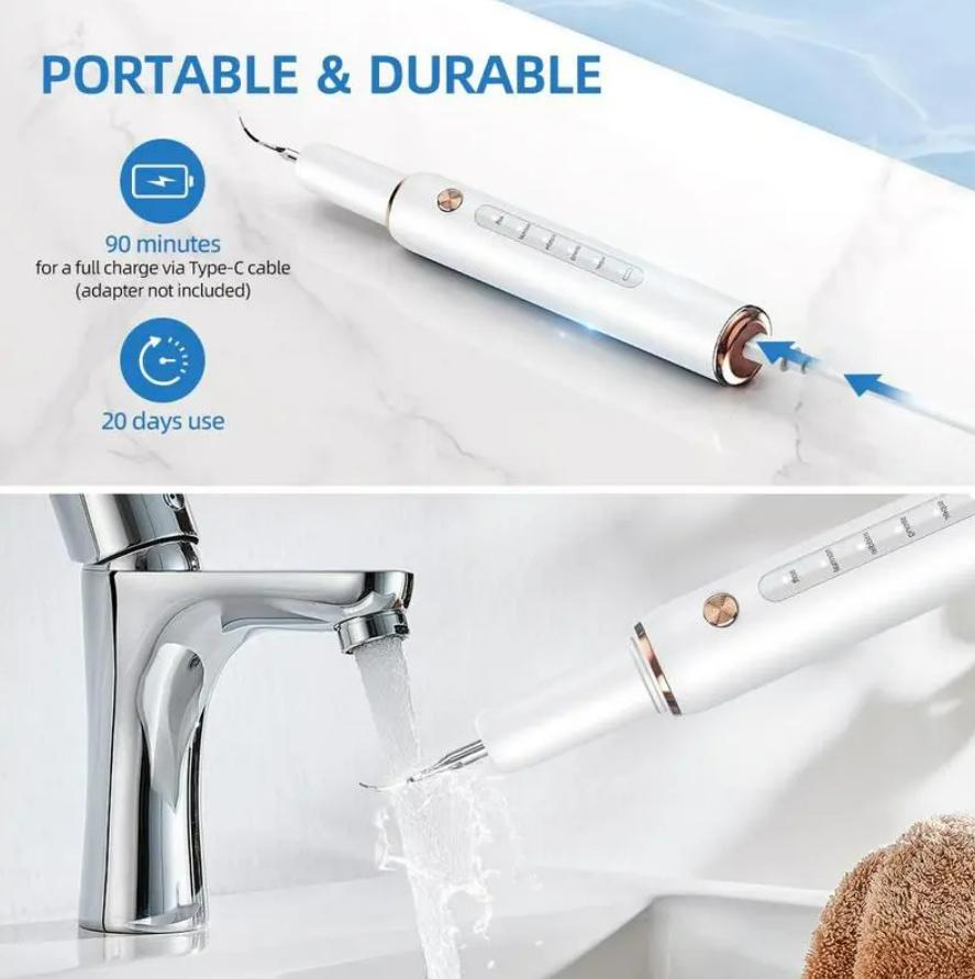 Remover for Teeth, dental scaler，Electric Tooth Cleaner Tartar Remover for Teeth with LED Light,5 Modes Rechargeable Teeth Cleaning Kit with Dental Tools, 2 Replaceable Heads，spring glow-up