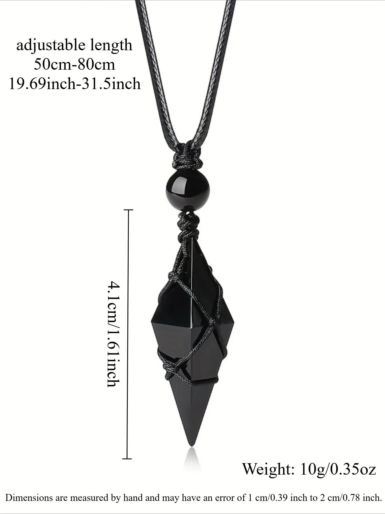 Bohemian Natural Obsidian Pendant Necklace, Unisex Adjustable Length, Handmade Jewelry, Exquisite Gift for All Occasions