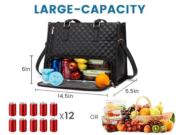 【Valentine's Day Gift】LOVEVOOK Lunch Tote Bag for Women, Laptop Bag with Insulated Lunch Compartment, Quilted Large Capacity Computer Handbag with Purse for Business, Work, Nurse, Office, Collage, Casual.