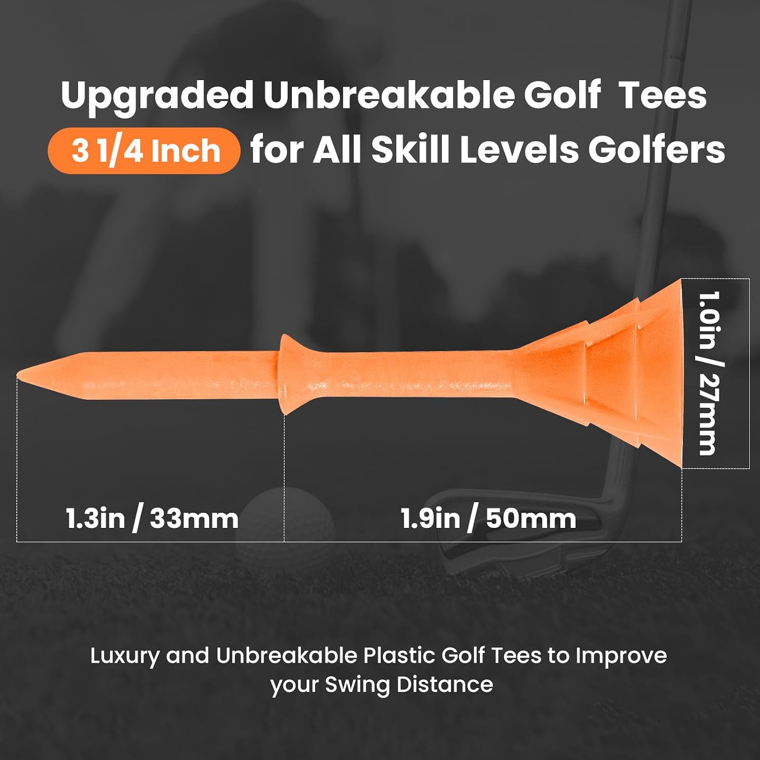 Unbreakable Plastic Golf Tees 3 1/4 Inch 20/40 Pack | Big Cup Holds Ball Securely, Stopper for Consistent Height, Low Friction to  Spin, Multiple Color Options