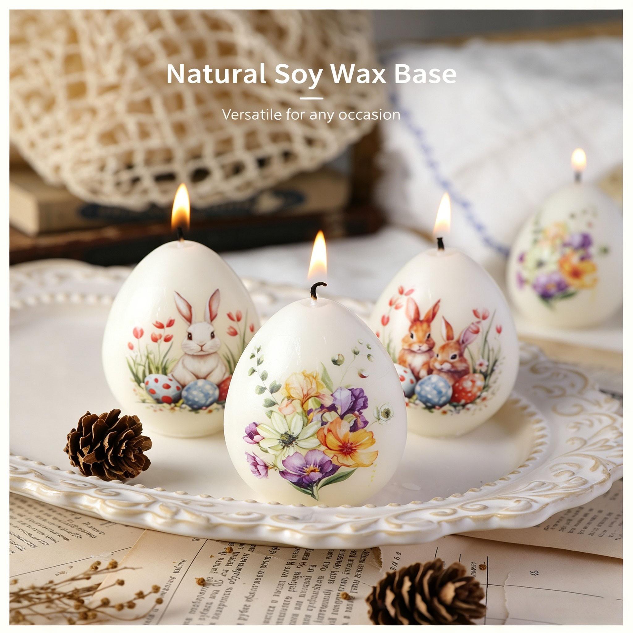 Egg-Shaped Floral Aromatherapy Candle, Hand-Drawn Design, Plant Wax, Natural Scents, Smoke-Free, Easter Decor, Home Fragrance, Gift Idea