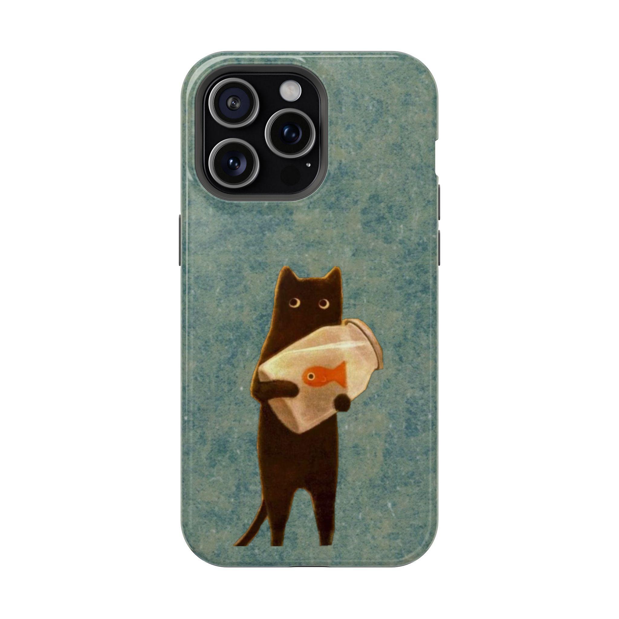 Vintage Black Cat Polycarbonate Smartphone Protector Shell - Slim, Lightweight, Flexible Liner, Shockproof, Durable, Full-Wrap Smoking Night Vibes Case for iPhone 13-17 Pro Max & Galaxy S21-S26 Ultra Handheld Devices