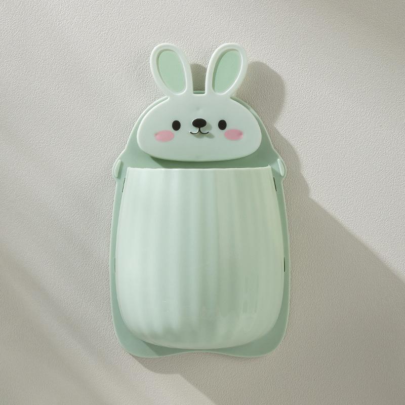 Cute Rabbit Design Toothbrush Holder, 1 Piece Wall Mounted Storage Box, Multifunctional Cosmetic Storage Box for Bathroom